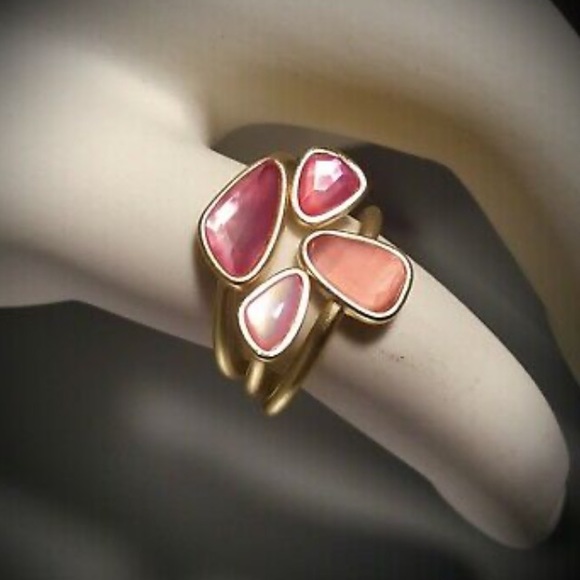 Kendra Scott Ivy Gold Ring Set Of 3 In Deep Blush Mix - Picture 2 of 12